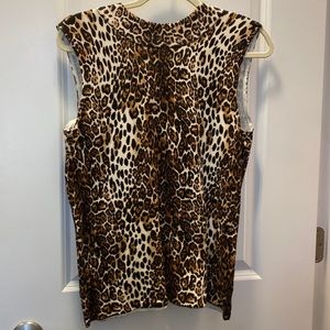 WHITE HOUSE BLACK MARKET LEOPARD PRINT TOP L MOCK TURTLE NECK SLEEVELESS